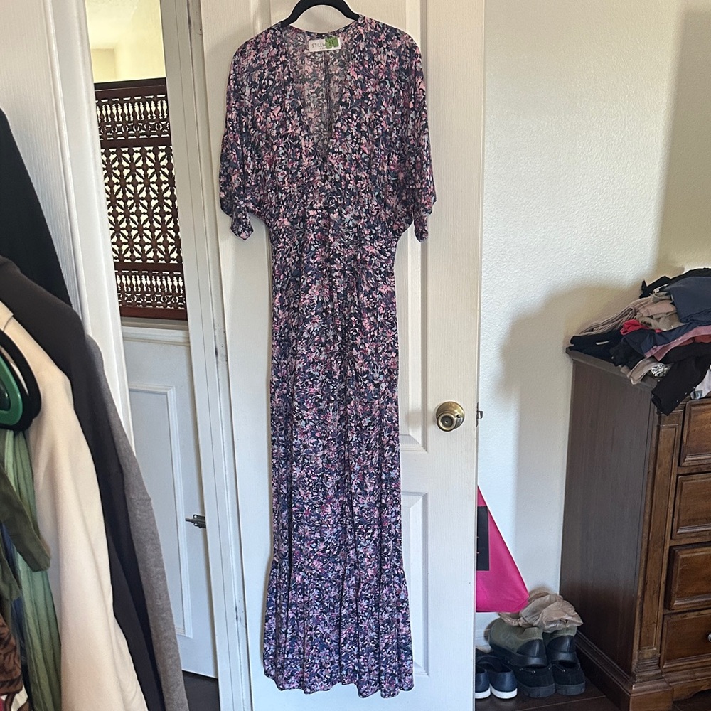 Stillwater Chic Floral Maxi Dress in Pink and Purple